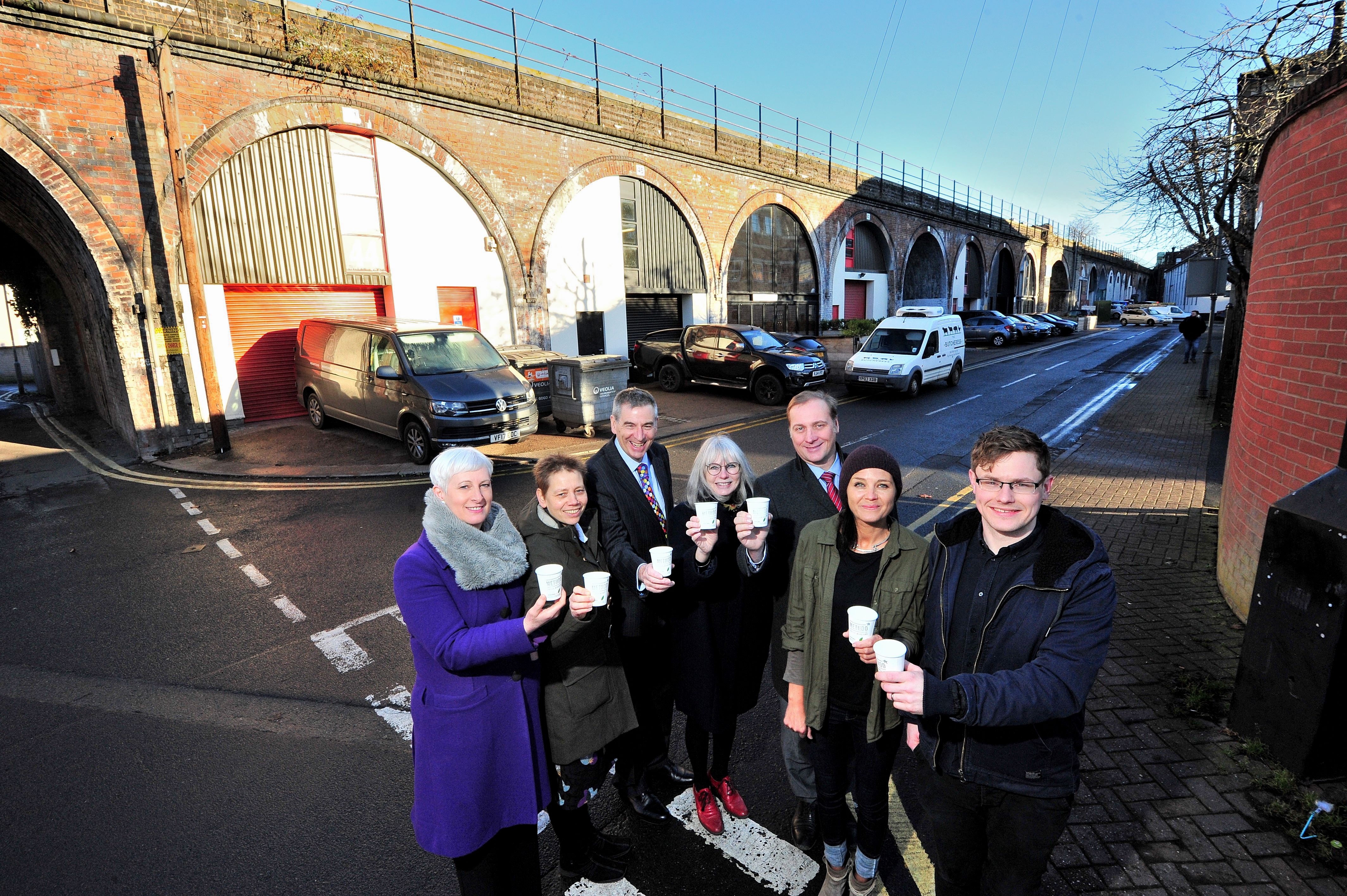Railway Arches-1 A group of people 'cheers' to the new arches